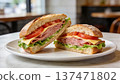 Ham and vegetable sandwich plate | A refreshing lunch image 137471802