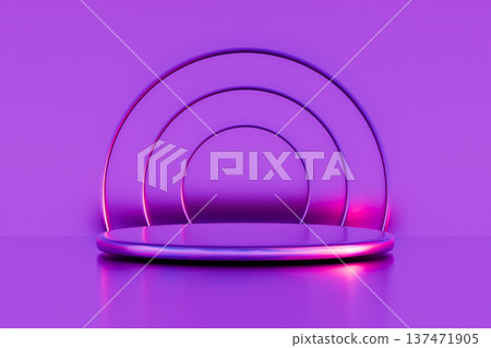 Purple 3d stage with glowing neon rings and lights Purple 3d stage with glowing neon rings and lights 137471905