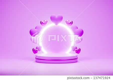 Purple glowing arch with hearts for romantic celebration 137471924