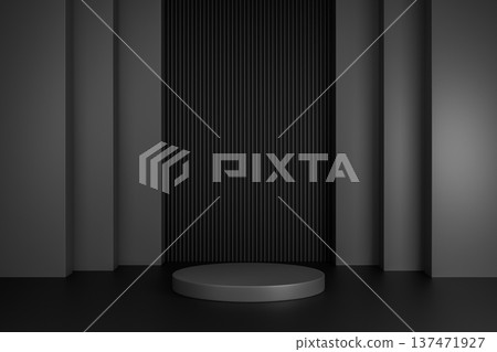 Black 3d podium with dark vertical lines background 137471927
