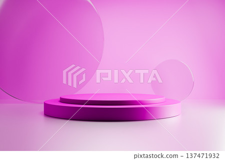 Purple 3d podium with abstract circular shapes Purple 3d podium with abstract circular shapes 137471932