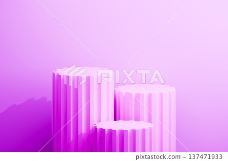 Pink and white 3d cylinders in a bright studio Pink and white 3d cylinders in a bright studio 137471933