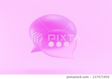 Pink 3d speech bubble icon on pastel background Pink 3d speech bubble icon on pastel background 137471950