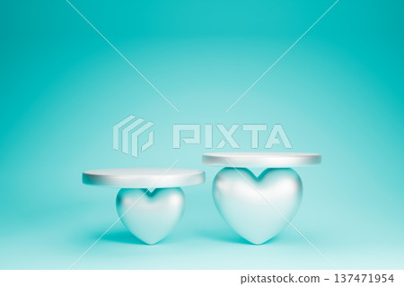 Blue podium with white heart shapes for cold romance Blue podium with white heart shapes for cold romance 137471954