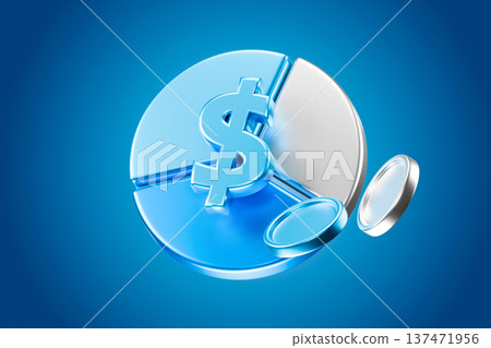 Blue 3d dollar sign with falling silver coins Blue 3d dollar sign with falling silver coins 137471956