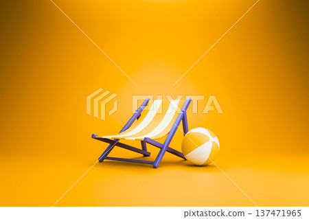 Summer beach scene with sun lounger and ball Summer beach scene with sun lounger and ball 137471965