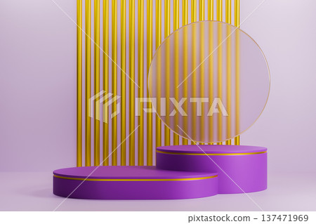 Purple 3d podium with golden accents and glass Purple 3d podium with golden accents and glass 137471969
