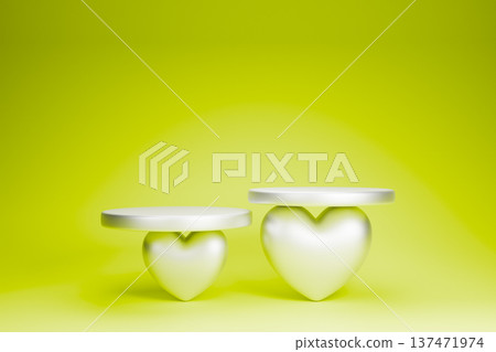 Yellow podium with white heart shapes and glow Yellow podium with white heart shapes and glow 137471974
