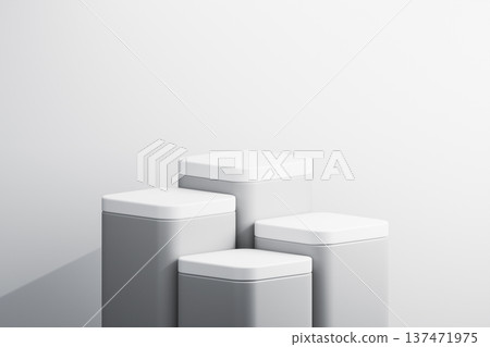 White minimalist 3d cylinders on gray background 137471975