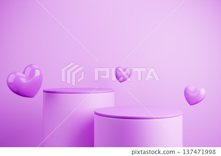 Purple podium with soft heart shapes for beauty brands 137471998