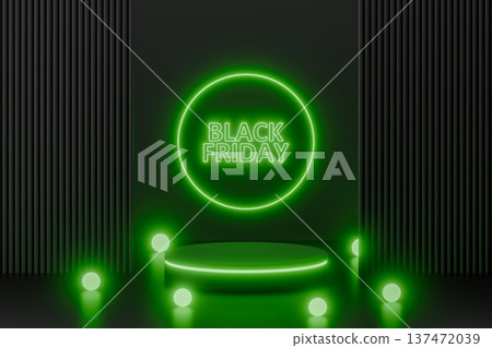 Black Friday green neon stage for eco or tech promotions 137472039