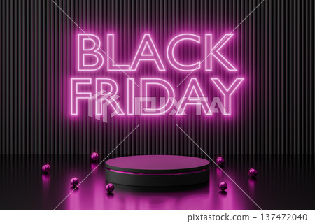 Black Friday neon pink podium background for shopping sale 137472040