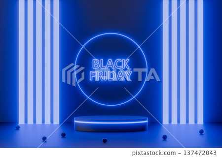 Black Friday blue neon podium for technology and gadgets sale 137472043