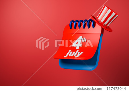 Independence Day calendar on red background with top hat 137472044
