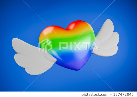 Winged rainbow heart on blue podium background for pride day Winged rainbow heart on blue podium background for pride day 137472045