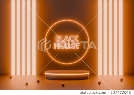 Black Friday orange neon stage for autumn discount season 137472046