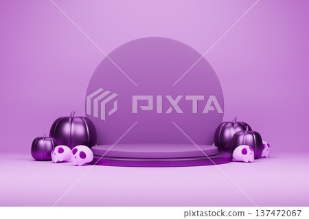 Dark purple Halloween stage with pumpkins and bats background Dark purple Halloween stage with pumpkins and bats background 137472067