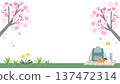 Cherry blossom and dandelion cherry blossom viewing background, spring picnic style illustration material 137472314