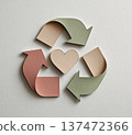 Recycling symbol and heart illustration, paper craft style, ethical, SDGs, environmental protection image, copy 137472366