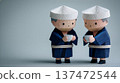 Paper craft of Japanese sake brewers, two sake brewers tasting sake from sake cups, Japanese-style miniature figures 137472544