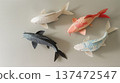 Colorful Nishikigoi Paper Craft: Four Koi Carp, Modern Japanese Design, Auspicious Charm, Image of Success and Advancement, Bird's-Eye View 137472547