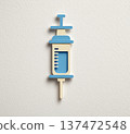 Syringe illustration Paper craft style Medical / vaccine / vaccination image White background Copy space 137472548