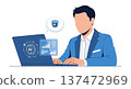 AI introduction Business illustration of an office worker examining a laptop 137472969