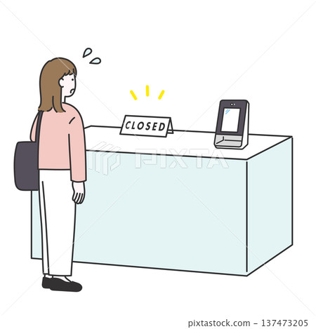 Illustration of a woman surprised that reception hours have ended 137473205