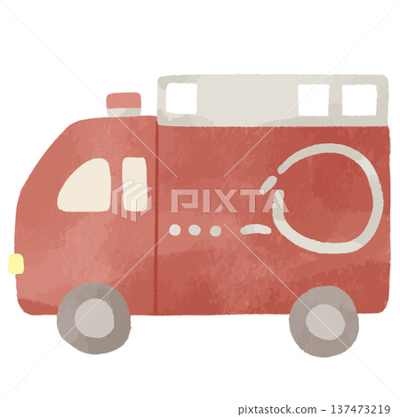 Cute fire engine drawn in watercolor style | Firefighting, emergency vehicles, disaster prevention 137473219