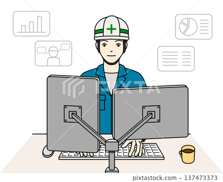 A male site supervisor analyzes data using a construction management system A male site supervisor analyzes data using a construction management system 137473373