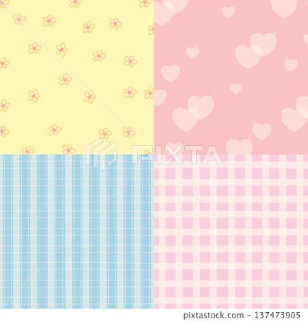 Four set of background designs with heart, flower, checked pattern for wallpaper, backdrop, ad template, frame, paper design, social media, poster, sticky note, floral fabric print, Valentine's Day Four set of background designs with heart, flower, checked pattern for wallpaper, backdrop, ad template, frame, paper design, social media, poster, sticky note, floral fabric print, Valentine's Day 137473905