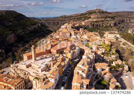 View from drone of Spanish town Cuenca View from drone of Spanish town Cuenca 137474286