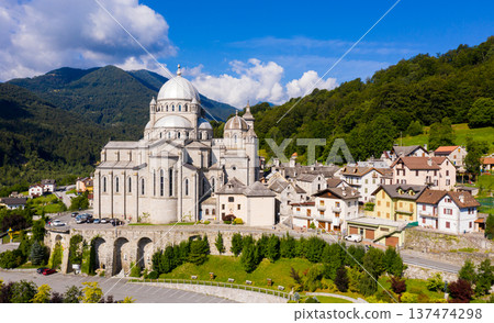 Aerial view of Italian hamlet of Re in Alpine highlands 137474298