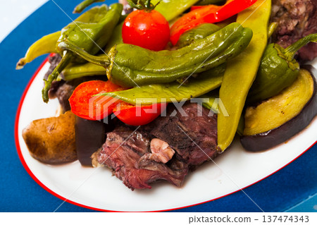 Lamb stewed with vegetables 137474343