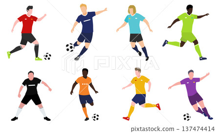一組八種不同類型的男子足球員 一組八種不同類型的男子足球員 137474414