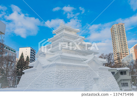 Large snow sculptures at the Sapporo Snow Festival towering under the blue sky (Sapporo, Hokkaido) Large snow sculptures at the Sapporo Snow Festival towering under the blue sky (Sapporo, Hokkaido) 137475496