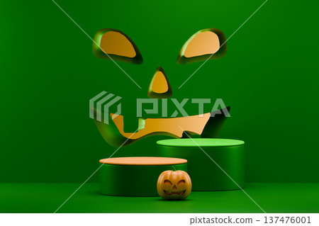 Green podium with jack-o-lantern face for halloween 3d 137476001