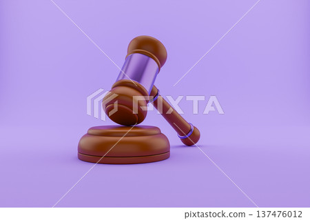 Wooden judge gavel on purple background 3d render Wooden judge gavel on purple background 3d render 137476012
