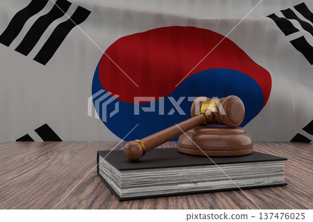 Judge gavel on book with south korea flag 3d Judge gavel on book with south korea flag 3d 137476025