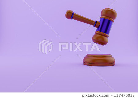 Judge gavel in motion on light purple background 3d 137476032