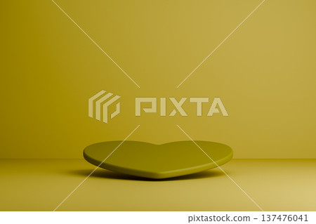 Yellow podium with heart shape on background 3d 137476041