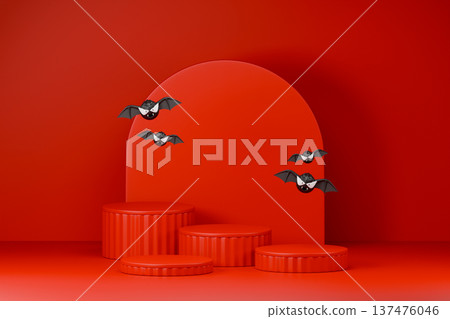 Red stage with bats for spooky halloween display 3d 137476046