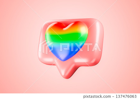 Small rainbow heart icon in pink speech bubble 3d Small rainbow heart icon in pink speech bubble 3d 137476063
