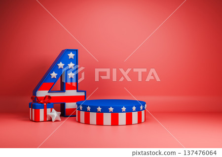 Number four decorated with american flag pattern 3d Number four decorated with american flag pattern 3d 137476064