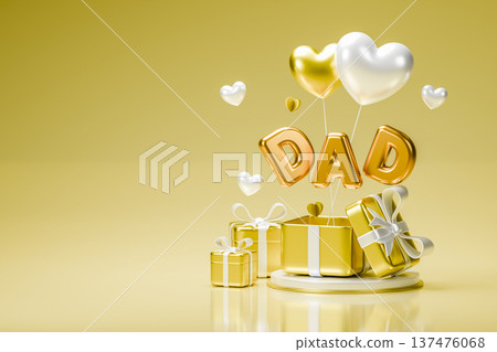 Yellow fathers day 3d scene with hearts and gifts Yellow fathers day 3d scene with hearts and gifts 137476068