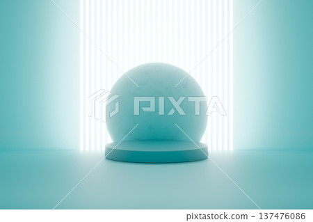 Blue product podium with glowing sphere 3d render Blue product podium with glowing sphere 3d render 137476086