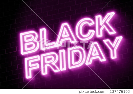 Pink neon black friday sign on dark wall 3d render Pink neon black friday sign on dark wall 3d render 137476103
