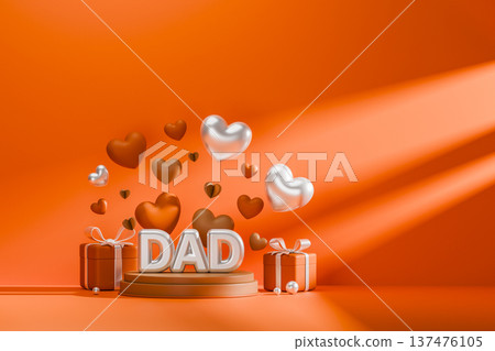 Happy fathers day 3d render with hearts and gift box Happy fathers day 3d render with hearts and gift box 137476105
