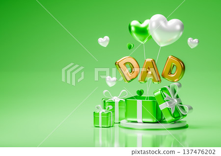 Green fathers day celebration scene with gift 3d render Green fathers day celebration scene with gift 3d render 137476202