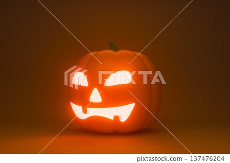 Glowing jack-o-lantern pumpkin on dark background 3d 137476204